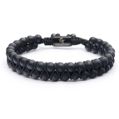 Bracelet - Men's MATTE ONYX Double Bead Bracelet - Black Gemstones