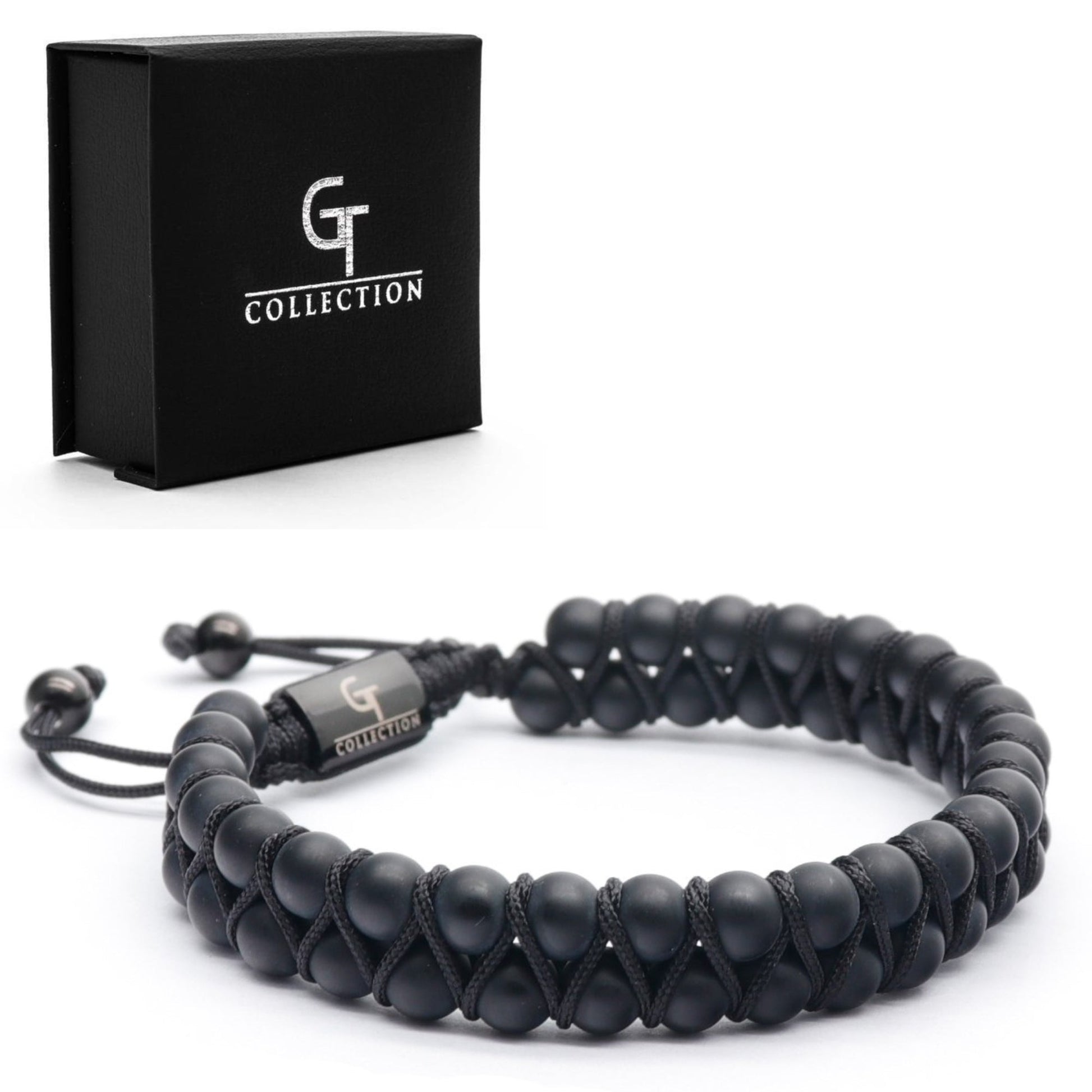 Bracelet - Men's MATTE ONYX Double Bead Bracelet - Black Stones