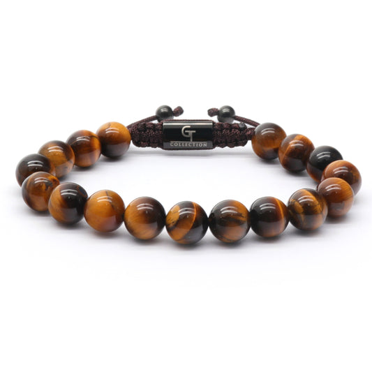 Bracelet - Men's TIGER EYE Beaded Bracelet - Brown Gemstones
