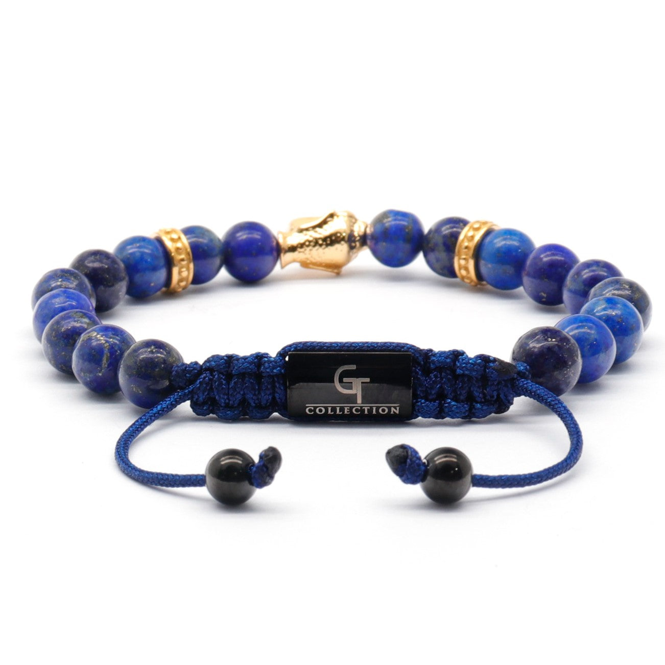 Bracelets - Men's Gold Buddha Bead Bracelet With LAPIS LAZULI Stone
