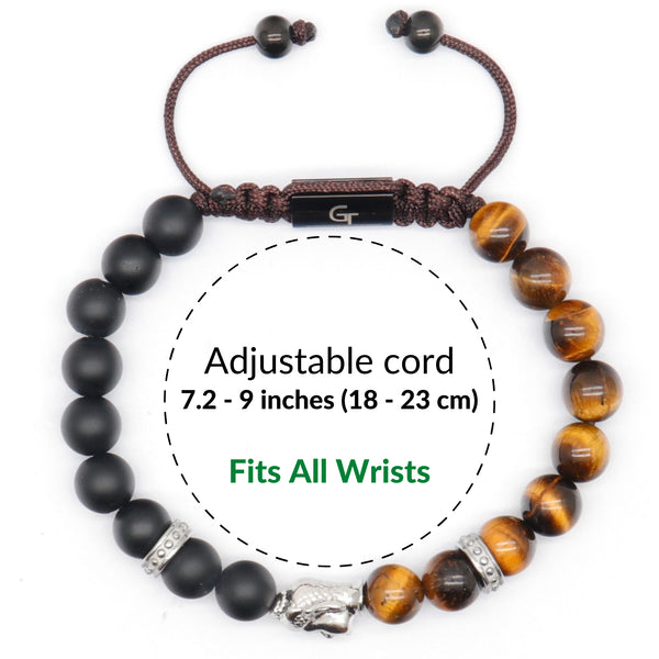 Bracelets - Men's Silver Buddha Bead Bracelet With TIGER EYE And ONYX Stone