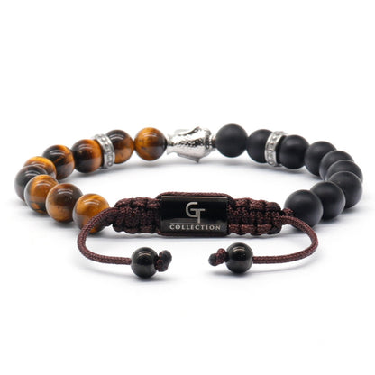 Bracelets - Men's Silver Buddha Bead Bracelet With TIGER EYE And ONYX Stone