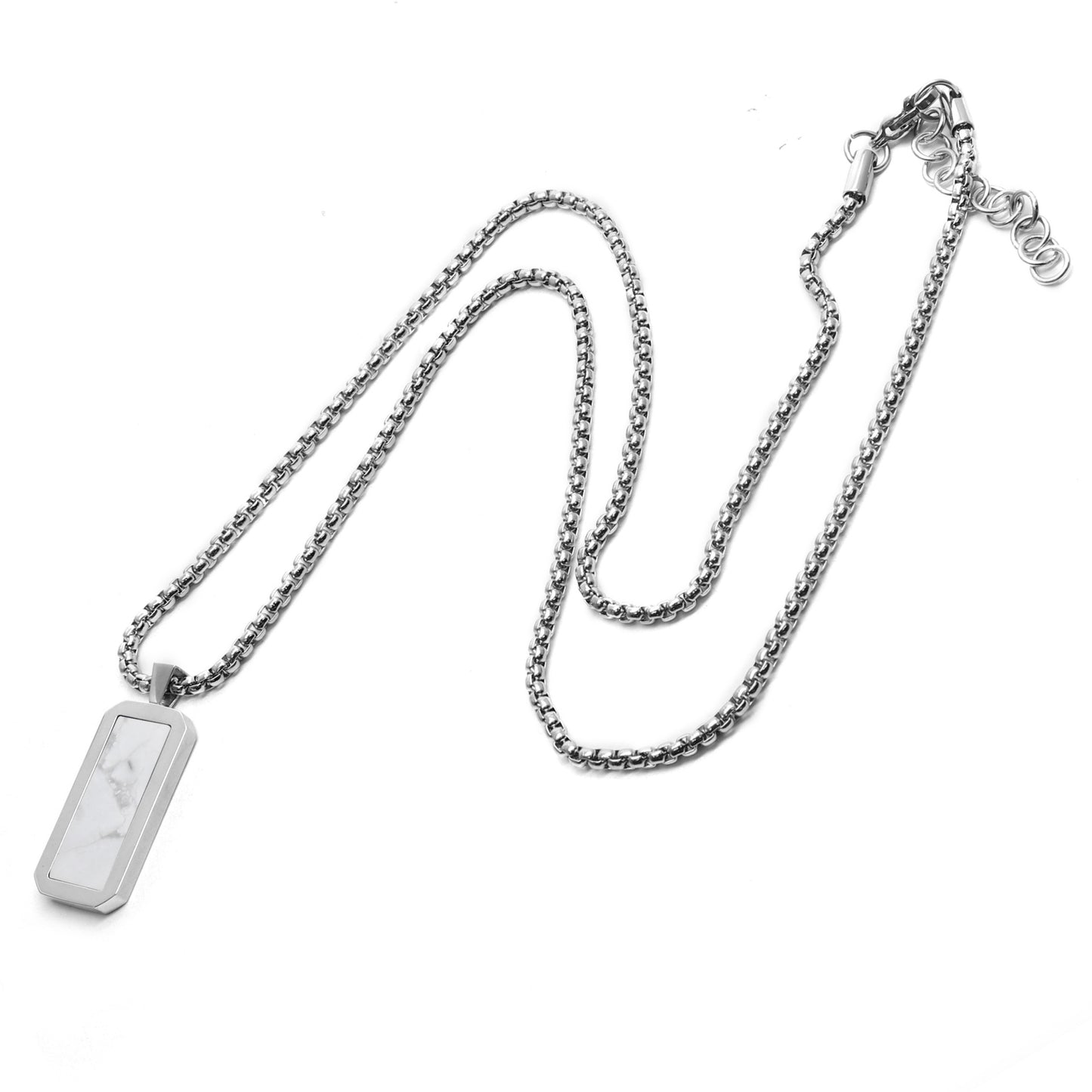 Necklaces - Silver Necklace With Rectangle Howlite Pendant