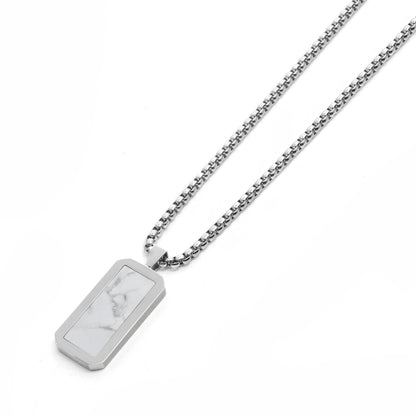 Necklaces - Silver Necklace With Rectangle Howlite Pendant