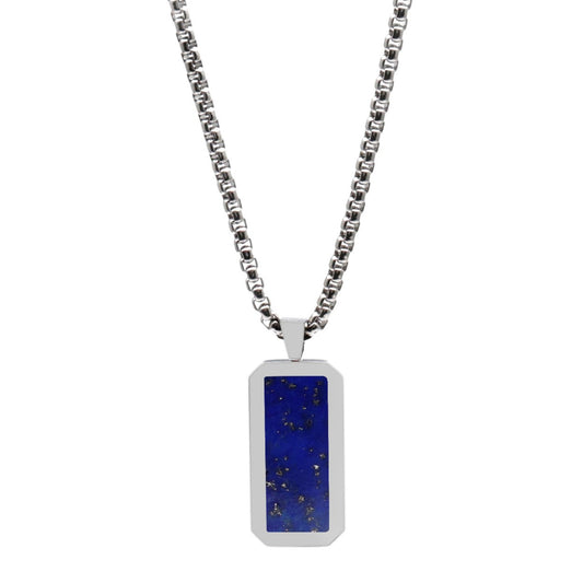 Necklaces - Silver Necklace With Rectangle Lapis Lazuli Pendant