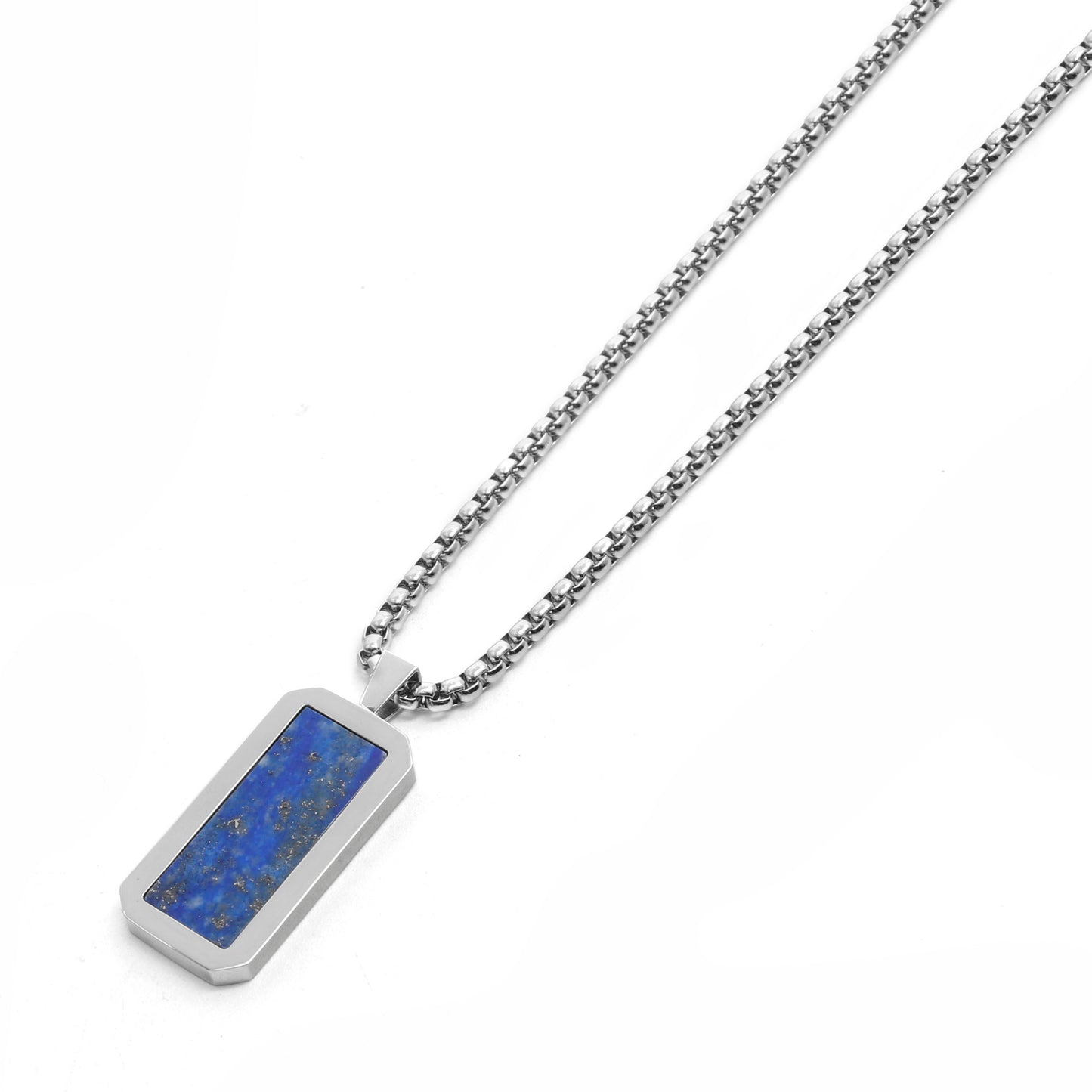 Necklaces - Silver Necklace With Rectangle Lapis Lazuli Pendant