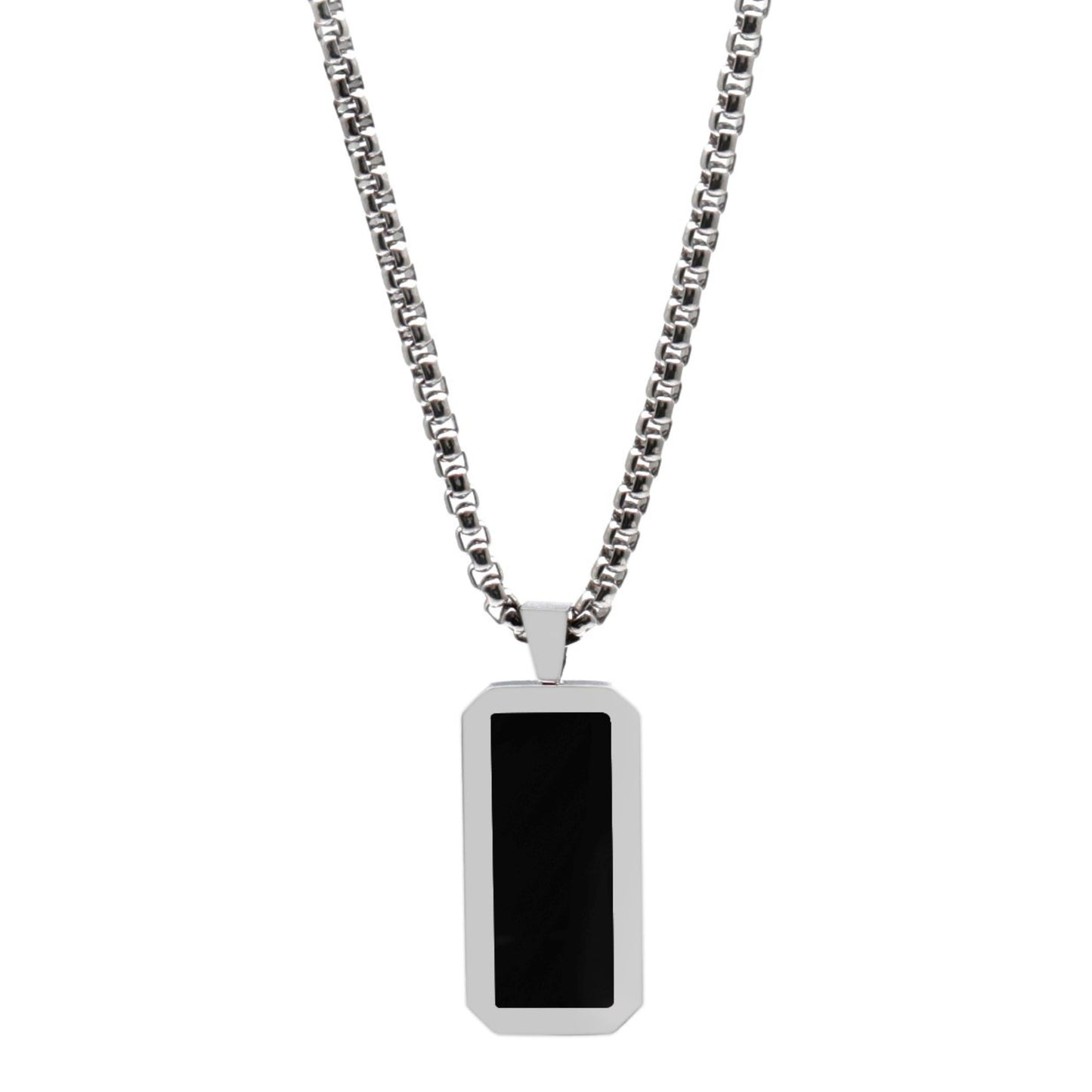 Necklaces - Silver Necklace With Rectangle Onyx Pendant