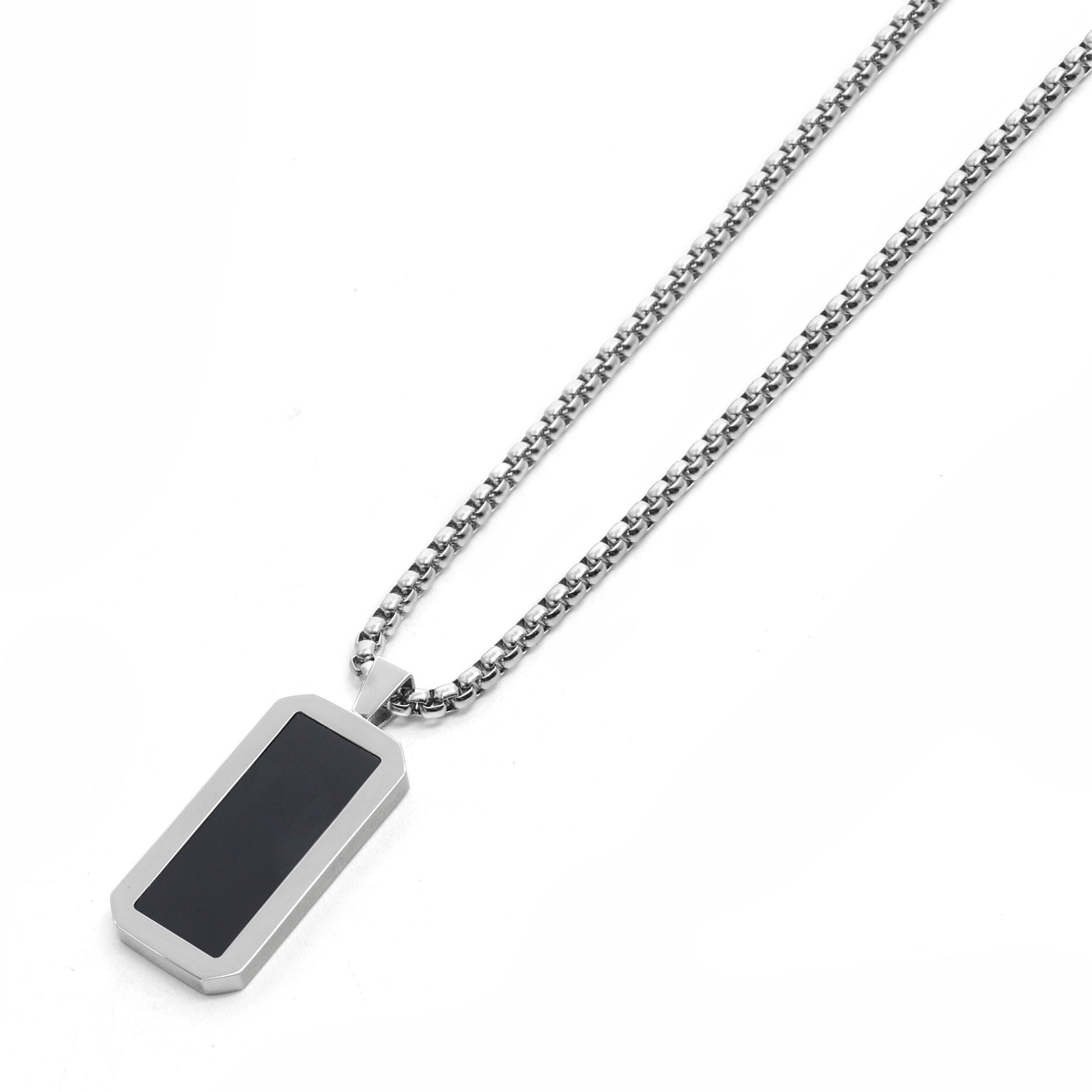 Necklaces - Silver Necklace With Rectangle Onyx Pendant